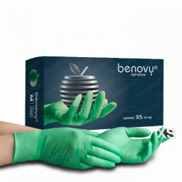 Перчатки нитрил, 100шт, Зелёные Benovy XS (5-6)