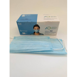 Маски одноразовые Новимед ПРО на резинках 3-слойные голубые (50 шт.), NOVIMED PRO (коробка)