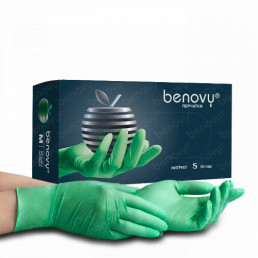 Перчатки нитрил, 100шт, Зелёные Benovy S (6-7)