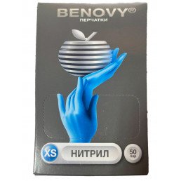 Перчатки нитрил, 100шт, Голубые BENOVY XS(5-6)
