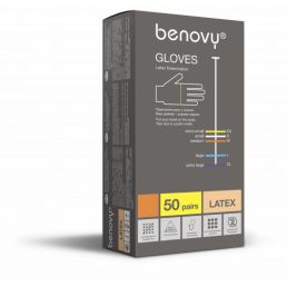 Перчатки латекс (1хлор) 100шт, Benovy, L (8-9)