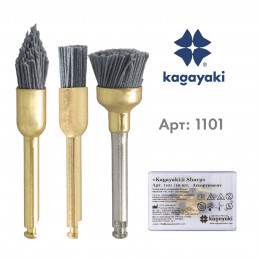 Щетка для полировки карбидная грубая (10 шт), ассорти (4 чашки, 3 конуса, 3 кисточки), Кагаяки (Kagayaki Sharp)