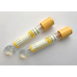 Пробирка (100шт/8 мл; 16*100; стекло) желтый, вакуумная с активатором свертывания для сыворотки и гелем, Apexlab