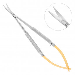 19-28TC Ножницы микрохирургические изогнутые Castroviejo TC, 140 мм, карбид-вольфрамовые вставки