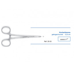 20-33 Зажим изогнутый 12,5см, Kocherklemme хирургический с зубчиками
