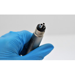 Наконечник турбинный HELICA с 45-градусной головкой, кнопочный, с подсветкой, титановое напыление, 3-точечный спрей, 4-канальный