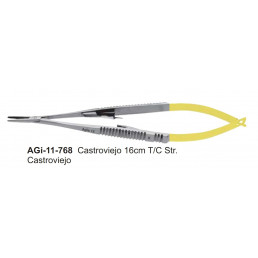 11-768 PRO Иглодержатель микрохирургический прямой Castroviejo, 160 мм, карбид-вольфрамовые вставки (1шт) AGILE