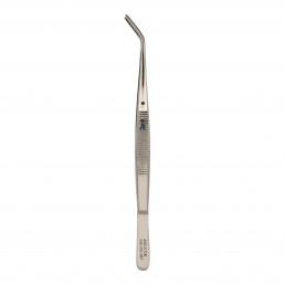 03-187 PRO Пинцет изогнутый с зажимом Con Blocaggio, зубчатый, 15,0см, AGILE