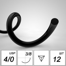 Полиамид №4 (25шт) черная, 75см, обратно-режущая, 20мм, 3/8 (нерассасывающийся) MZKRS