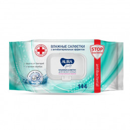 Салфетки антибактериальные влажные (144 шт) Aura Family