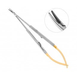 Иглодержатель микрохирургический изогнутый Castroviejo ТВС, 180 мм, карбид-вольфрамовые вставки, Sammar Int.
