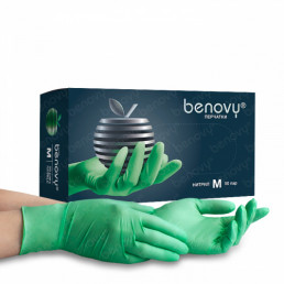Перчатки нитрил, 100шт, Зелёные Benovy M (7-8)