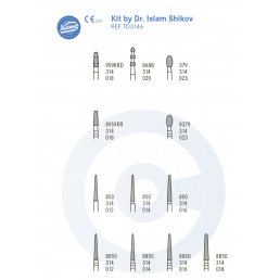 Набор для препарирования доктора Ислама Шикова (12 боров+подставка) Komet Dental 