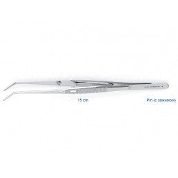 22-6 Пинцет стоматологический изогнутый с зажимом Pin, для пинов, 15 см 