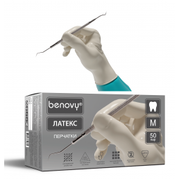 Перчатки латекс 100шт, Benovy, L (8-9)
