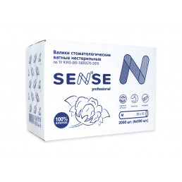 Ватные валики №2 стандартные (38х10мм) (уп 2000шт) SENSE Professional