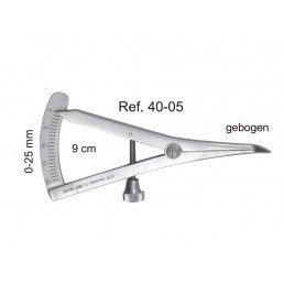 40-05  Кронциркуль (микрометр) изогнутый, малый, шкала 0-25 мм, длина 9 см