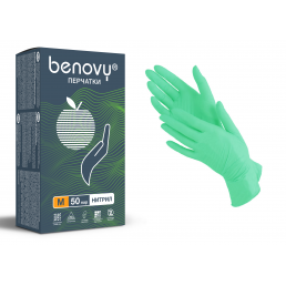 Перчатки нитрил, 100шт, Зелёные Benovy L (8-9)