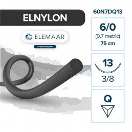 ELNYLON №6 (12шт) черная, 75см, обр-реж., 13мм, 3/8. ELEMAAR