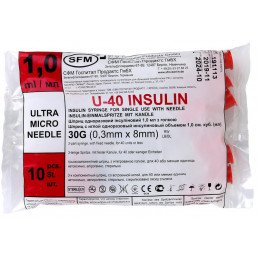 Шприц инсулиновый U40 (10шт) 1 мл с иглой 0,3*8 мм (30G*) SFM