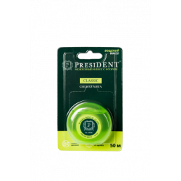 Флосс PRESIDENT Classic - зубная нить 50м (с фтором, вощеная, мятная)