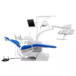 Стоматологическая установка S30 с верхней подачей инструментов, сенсорной панелью управления, стационарным гидроблоком (цвет синий), SIGER