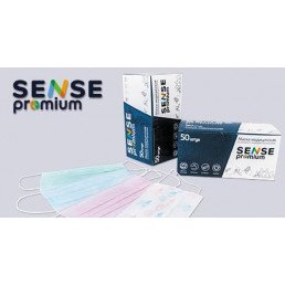 Маски на резинках Голубые (50шт) SENSE PREMIUM 3-х сл