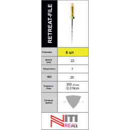 Ретрит файл 22мм .07 №20 (6 шт/уп) Geosoft Endoline (REATREAT-FILE) — фото №3