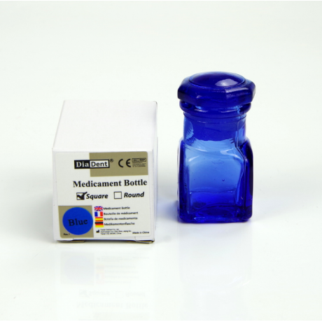 Емкость стеклянная квадратная, цв. Голубой (10 мл) с крышкой (1шт) DiaDent (Medicament Bottles (Round)