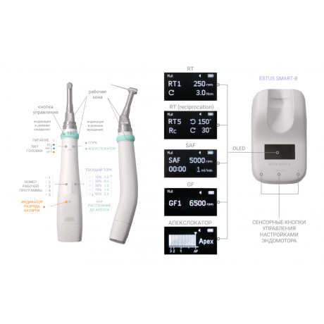 Эндомотор Estus Drive (RT+Apex+Smart/Plus) с головкой RT, со встроенным и внешним апекслокатором, Geosoft Dent  — фото №1