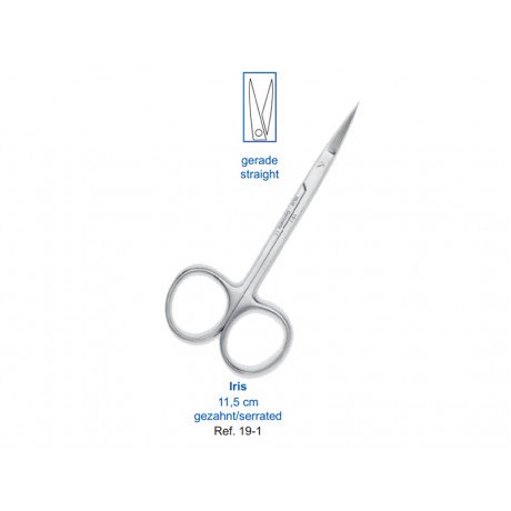 19-1 Ножницы хирургические прямые iris, 115 мм зубчатые  — фото №1