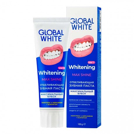 Зубная паста GLOBAL WHITE Whitening MAX SHINE Отбеливающая (100 мл) RDA 130  — фото №1