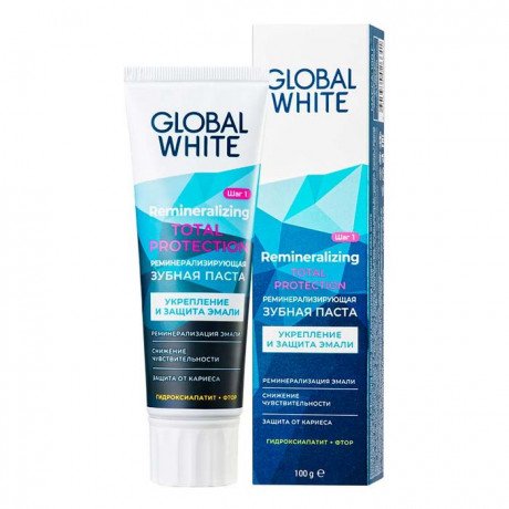 Зубная паста GLOBAL WHITE Total Protection Реминерализирующая (100 г) RDA 50  — фото №1