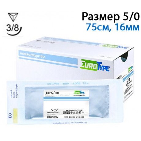 Евролен №5 (12шт) голубой., 75см, обр-реж.,16мм, 3/8 (нерассасывающийся) EuroType  — фото №1