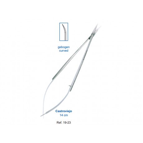 19-23 Ножницы микрохирургические изогнутые Castroviejo, 140 мм  — фото №1