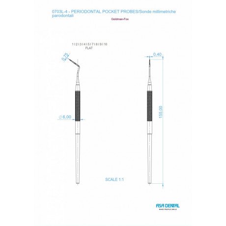 Зонд парадонтологический (10-9-8-7-5-3-2-1) (153мм) Asa Dental  — фото №1