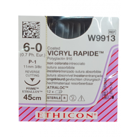 Викрил Рапид №6 W9913 (12шт) н/окр., 45см, обр-реж,, 11мм, 3/8. ETHICON  — фото №1