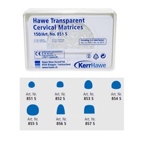 857 S Матрицы пришеечные Hawe, мягкие универсальные на моляры (150 шт) прозрачные, KERR  — фото №1