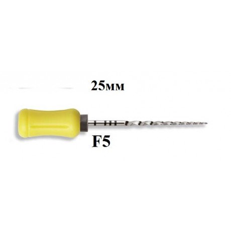 ПроТейпер ручной 25 мм F5 (6 шт/уп) Желтый/черный, Dentsply  — фото №1