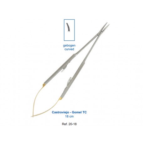 20-18 Иглодержатель микрохирургический изогнутый Castroviejo-Gomel TC,180 мм карбид-вольфрамовые вставки  — фото №1