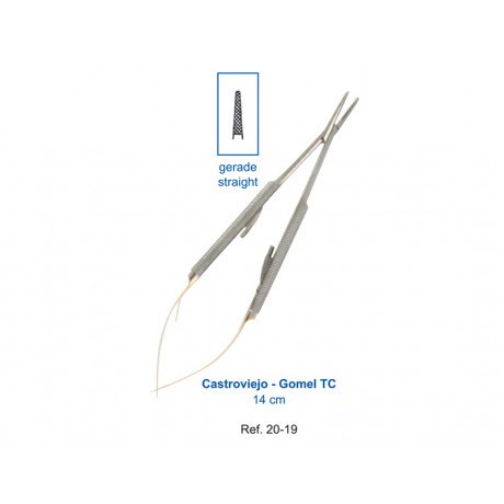 20-19 Иглодержатель микрохирургический прямой Castroviejo-Gomel TC,140 мм, карбид-вольфрамовые вставки