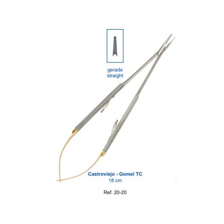 20-20 Иглодержатель микрохирургический прямой Castroviejo-Gomel TC,18,0 см, карбид-вольфрамовые вставки  — фото №1