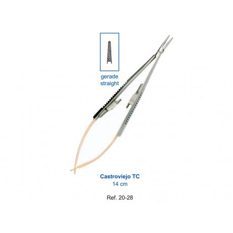 20-28 Иглодержатель микрохирургический прямой Castroviejo TC, 140 мм, карбид-вольфрамовые вставки  — фото №1