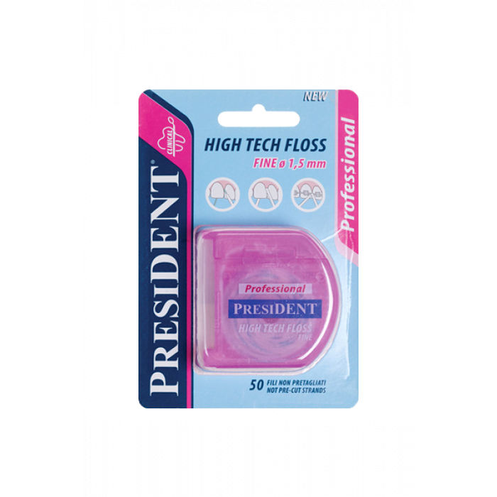 Флосс PRESIDENT High Tech 1,5 мм - зубная нить 50шт (Суперфлосс, тонкая) для ухода за брекет-системой