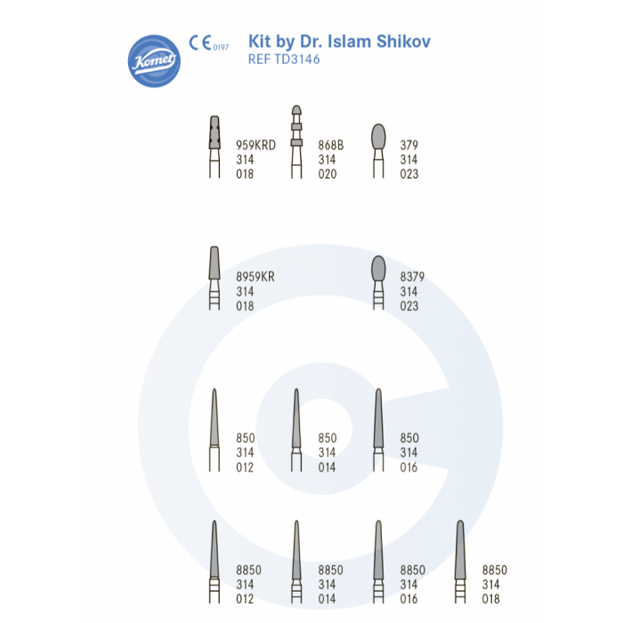 Набор для препарирования доктора Ислама Шикова (12 боров+подставка) Komet Dental 
