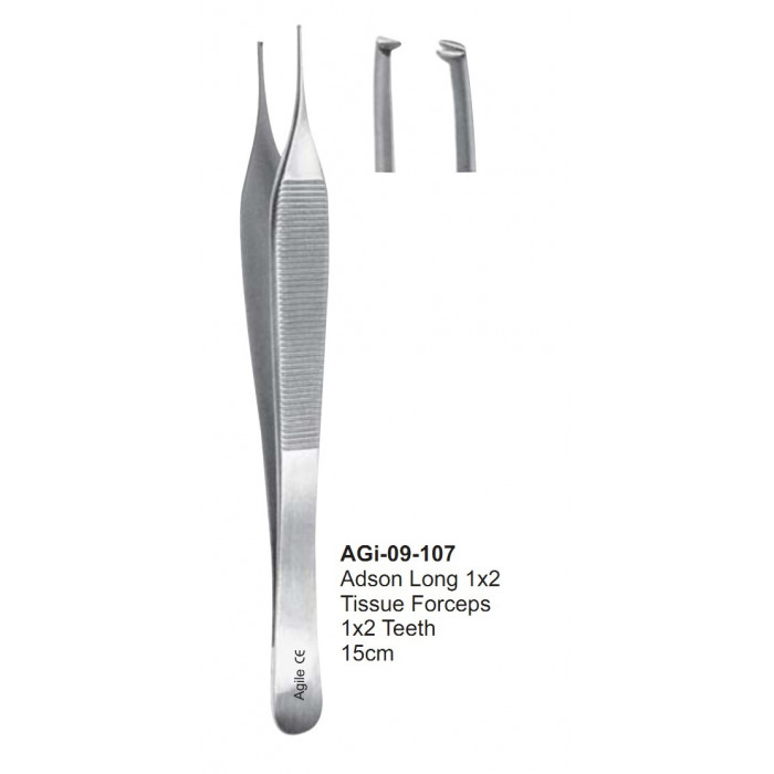 Пинцет хирургический с зубцами (1к2) Adson, 15,0см, AGILE