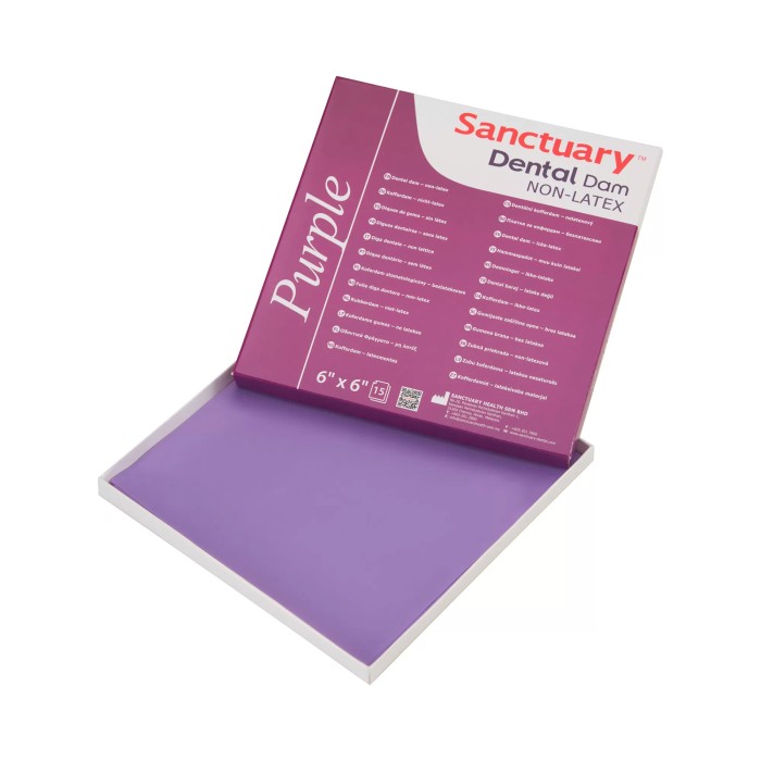 Листы для коффердам БЕЗ Латекса, Фиолетовые средние, Sanctuary (15 шт) аромат Мяты +Шаблон — фото №2