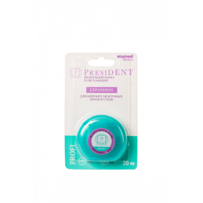 Флосс PRESIDENT PROFI Expanding - зубная нить 20м (разбухающая, вощеная, мятная)