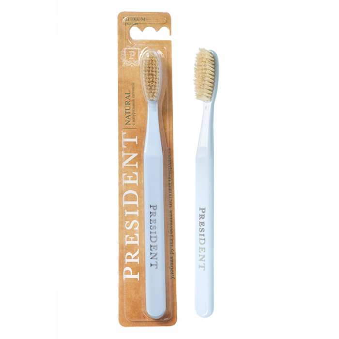Зубная щетка PRESIDENT Natural с натуральной щетиной (1 шт) Средняя