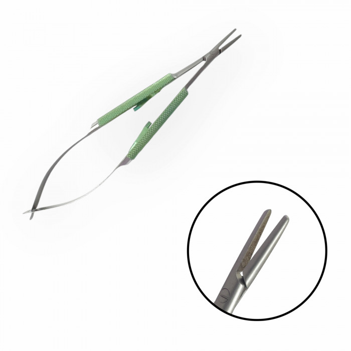 Иглодержатель микрохирургический прямой с круглыми браншами, с пластинчатым замком, 135 мм, КМИЗ